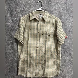 North Face Mens Shirt Yellow Green Medium Casual Outdoor Pockets Casual Plaid
